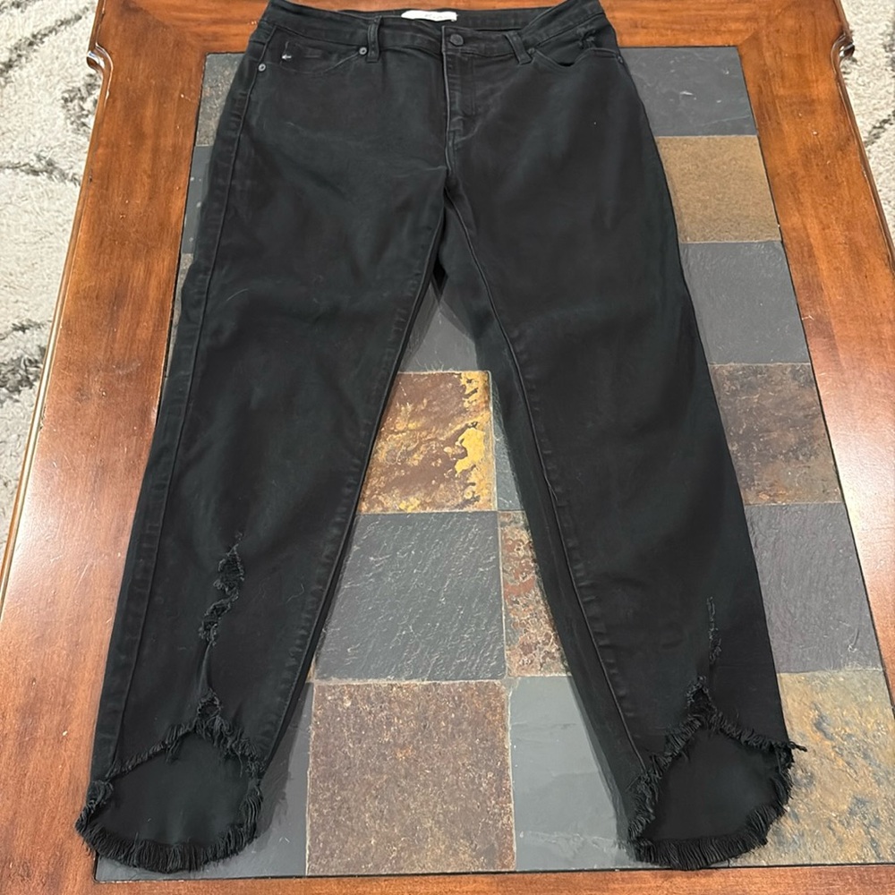 Kancan Mid Rise, Size 13 Raw Hem Frayed Ends black jeans.